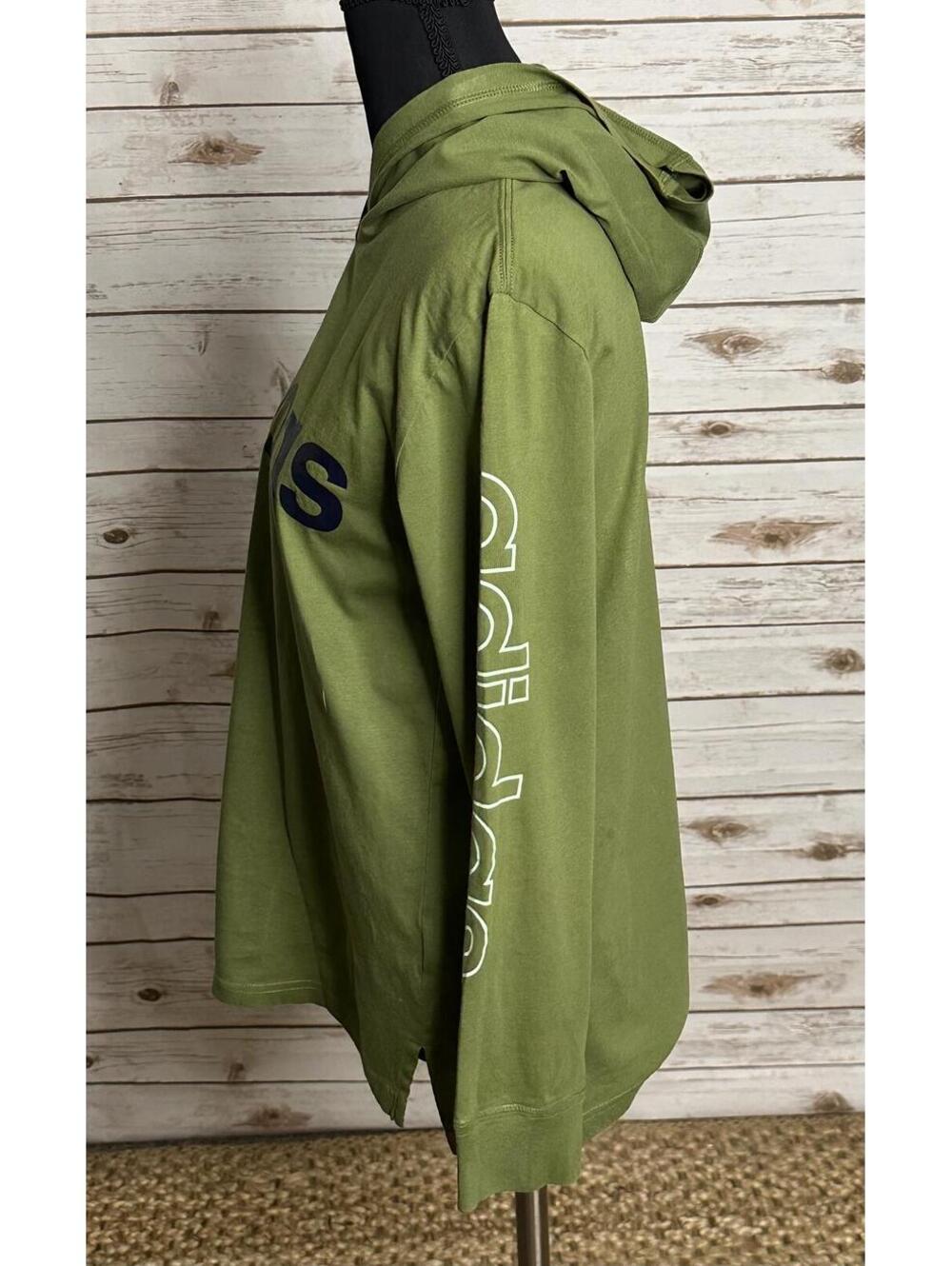 Adidas olive green cotton logo graphic hooded long sleeve t-shirt Youth L(14-16) - Picture 3 of 6